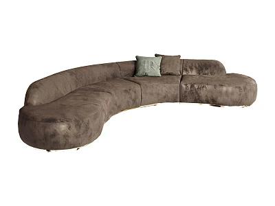 Curved Brown Velvet Sectional Sofa With Decorative Cushions And Modern Design 3d model