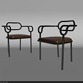 Modern Dining Chairs With Metal Frame And Brown Leather Seat Circular Armrest Design