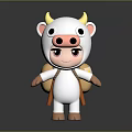 Cute White Cartoon Game Movie Character With Yellow Horns Pink Nose And Star Backpack