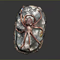 Red Octopus Model With Long Tentacles On Rock Base And Small Decorations