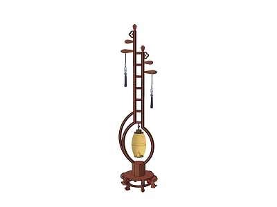Traditional Chinese Style Floor Lamp With Curved Mahogany Frame And Yellow Lampshade 3d model