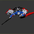 Blue White Red Mecha Robot Model Posing With Gun And Red Sword