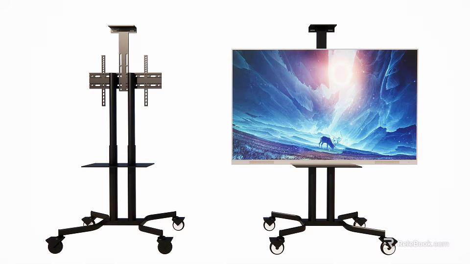 Iron Art Mobile TV Stand with Sturdy Wheels and Stable Structure Design 3d model