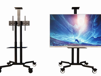 Iron Art Mobile TV Stand with Sturdy Wheels and Stable Structure Design 3d model
