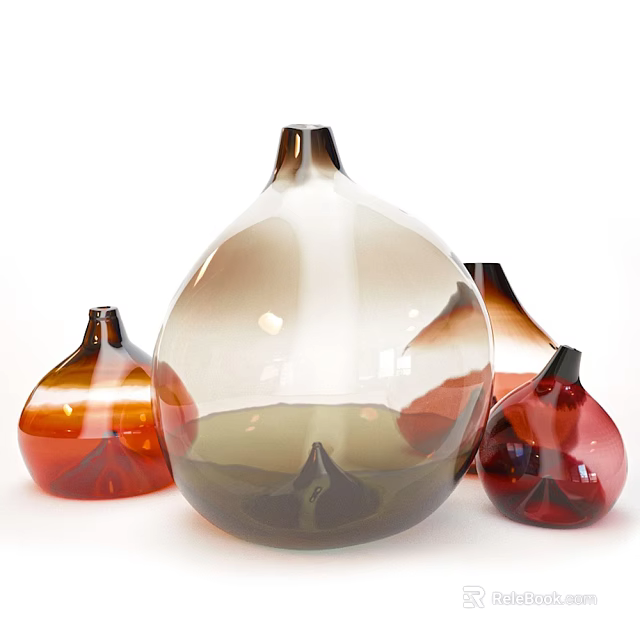 Colorful Glass Vases In Various Sizes And Shapes With Gradient Colors For Decoration 3d model 