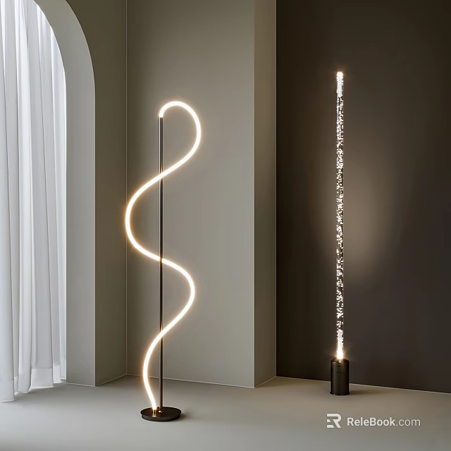 Modern Floor Lamps with Spiral LED Strips and Tall Slim Design in Minimalist Interior 3d model 