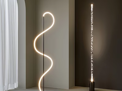 Modern Floor Lamps with Spiral LED Strips and Tall Slim Design in Minimalist Interior 3d model