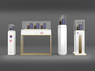 Glass Display Shelves With Golden Frames For Bottled Items And Brand Logos 3d model
