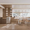 Modern Open Concept Kitchen With Wooden Cabinets Island Counter Bar Stools And Light Flooring