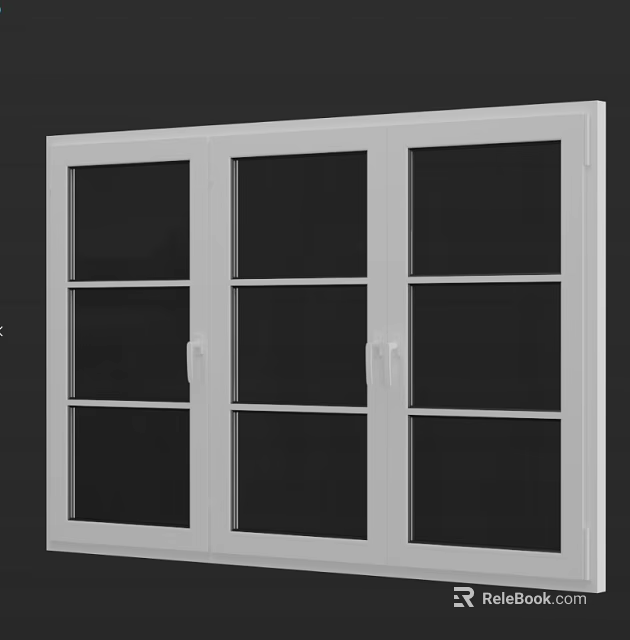 Modern Casement Windows With White Frame And Grid Glass Panel Design 3d model 