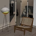 Modern Rattan Woven Accent Chair With Wooden Frame In Interior Design With Floor Lamp And Screen