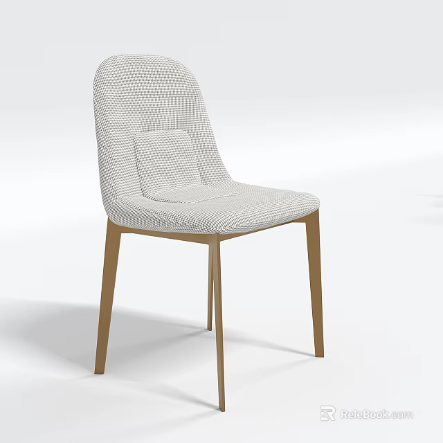 Modern Dining Chair With Light Gray Striped Fabric Square Cushion And Light Brown Wooden Legs 3d model 