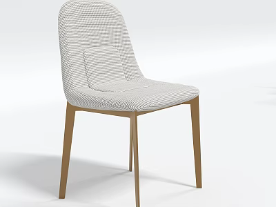 Modern Dining Chair With Light Gray Striped Fabric Square Cushion And Light Brown Wooden Legs 3d model
