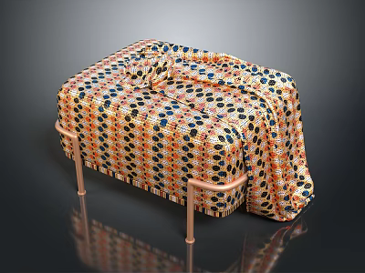 Patterned Fabric Covered Bench With Metal Legs For Decorative Home Furniture 3d model