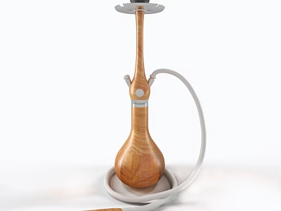Elegant Wooden Table Lamp With Curved Pole White Cable And Stable Base Design 3d model