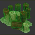 Red and Cream Melted Candles With Irregular Shapes and Wax Drips on Base