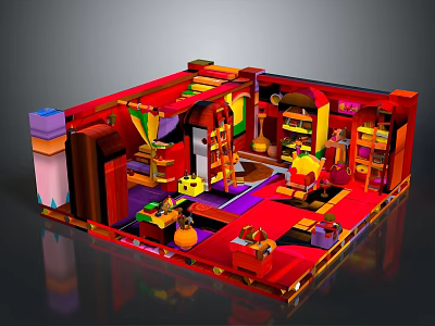 Colorful Lego Indoor Scene With Miniature Furniture And Toy Decorations 3d model