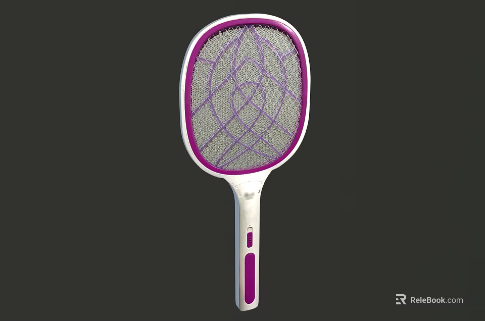 Household Electric Mosquito Swatter With White And Purple Grid Mesh Surface And Handle 3d model 