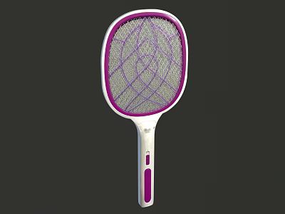 Household Electric Mosquito Swatter With White And Purple Grid Mesh Surface And Handle 3d model
