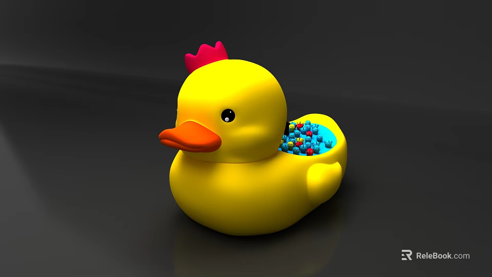 Interactive Play Area With Yellow Rubber Duck Red Crown And Colorful Balls Inside 3d model 