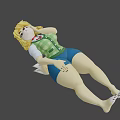 Animated Game Character With Blonde Curly Hair Green Plaid Vest Red Bow Tie And Wings