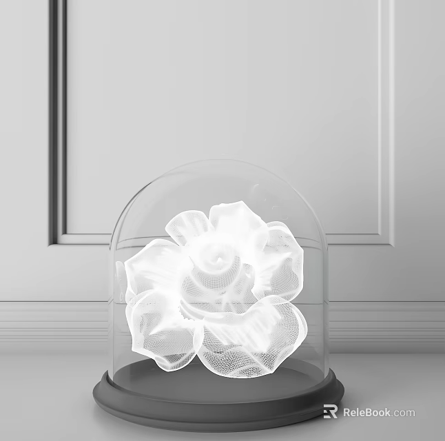 Decorative Ornament Set With Transparent Glass Dome White Flower And Minimalist Wall Decor 3d model 