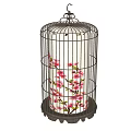 Birdcage Shaped Decorative Lantern with White Body and Pink Plum Blossom Patterns