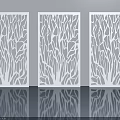 Modern White Hinged Doors With Laser Cut Tree Branch Pattern Design 3d model