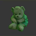 Children's Pink Teddy Bear Plush Toy Wearing Green Outfit On Gray Background