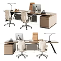 Modern Office Desk With Ergonomic Chairs Computer Monitor Desk Lamp And Storage Cabinet