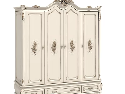 Elegant White Vintage Wardrobe With Ornate Carved Patterns And Drawer Storage Design 3d model