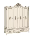 Elegant White Vintage Wardrobe With Ornate Carved Patterns And Drawer Storage Design