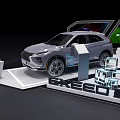 Stylish Modern Exhibition Stand Displaying EXEED Silver SUV With Sleek Design Elements 3d model