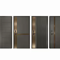 Modern Black Security Door Design With Gold Accent Stripes And Four Panel Layout 3d model