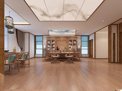 Chinese Chairman's Office Chinese General Manager's Office Chinese Tea Table Combination Chinese Carved Bantai Combination Birdcage 3d model