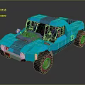 Stylized Blue Off Road Car With Low Poly Design And Open Top Structure 3d model