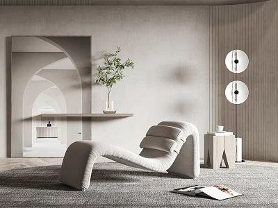 Modern Interior With Comfortable Chaise Lounge Gray Carpet Floor Lamp And Side Table 3d model