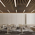 Modern Conference Room Interior Design With Wooden Slat Ceiling Long Tables And Chairs