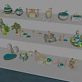 Various Garden Ornaments Including Stoneware Planters Wooden Decor And Small Water Features