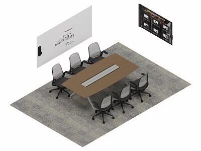 Modern Meeting Room Setup With Long Wooden Table Chairs Whiteboard And Digital Screen 3d model