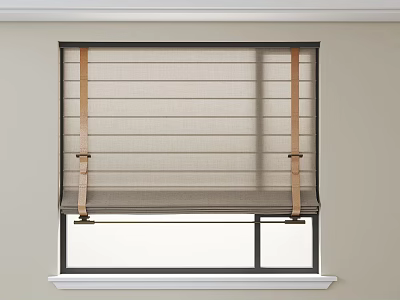 Beige Linen Roman Shades With Wooden Straps For Window Interior Design 3d model