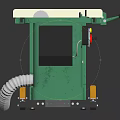 Green Industrial Table Saw With Silver Tabletop And Dust Collection Hose