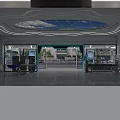 Modern Service Hall Interior Design With Glass Doors Reception Desk Seating And Ceiling Design
