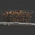 Wire Metal Shopping Basket Filled With Nuts On Marble Countertop With Blue Handle