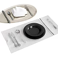Elegant Dinnerware Set With Oval Tray Black Plate Cutlery And Linen Placemat