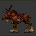 3D Moose Character Model With Red Harness Saddle And Realistic Fur Details Stance