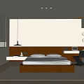 Minimalist Modern Bedroom Interior Design With Wooden Bed Headboard Desk And Window Curtains