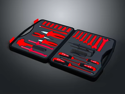 Red Household Tool Set with Organized Various Hand Tools in Storage Case for Daily Use 3d model