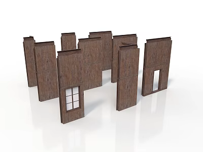 Brown Wooden Door Panels With Windows Arranged On White Background 3d model
