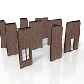 Brown Wooden Door Panels With Windows Arranged On White Background